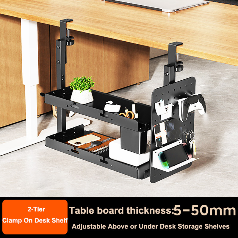 Tech Accessories Desk - 클램프형 14인치 책상 위/아래 2단 선반