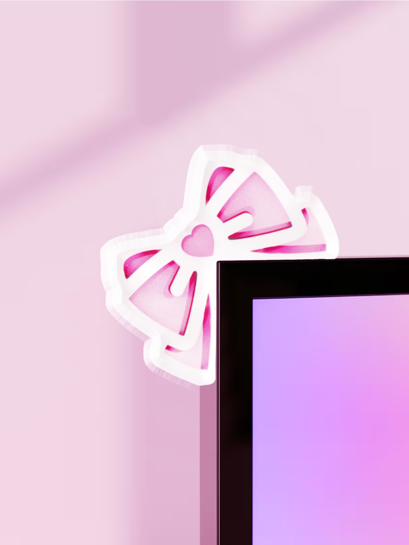 Tech Accessories Desk - 귀여운 리본 모니터 장식 핑크 아크릴