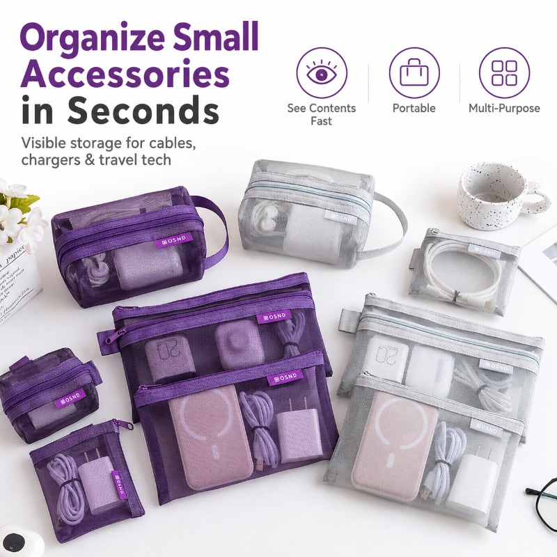 6PCS 휴대용 메쉬 테크 액세서리 가방, 충전기, 이 - Tech Accessories Travel Organizer Pouch 리뷰 및 가격