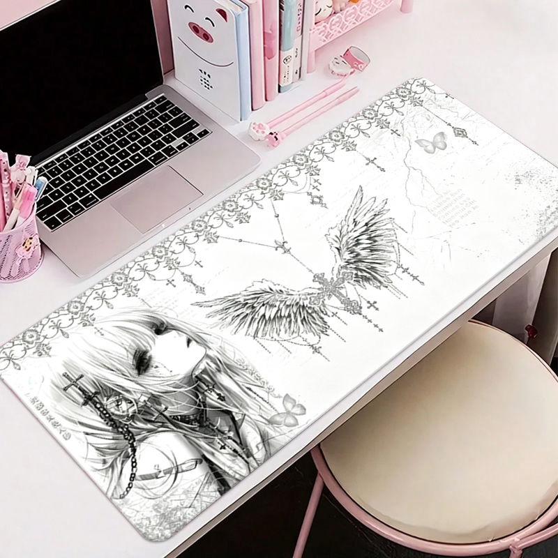가죽 마우스 패드 블랙 화이트 애니메이션 미학 천사 소 - Tech Accessories Desk 리뷰 및 가격